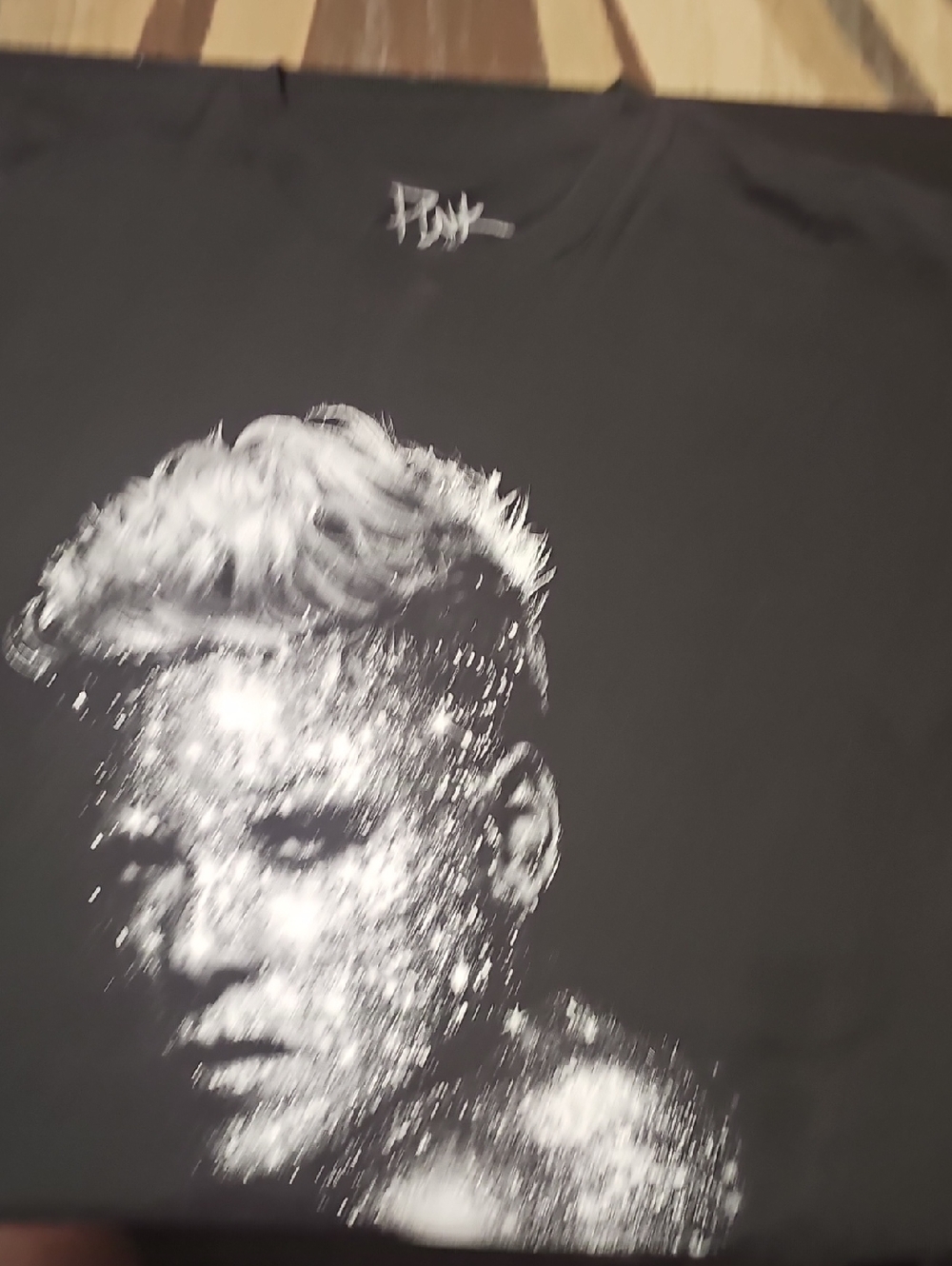 Men's Black Short-Sleeve Graphic Tee with White Portrait Print